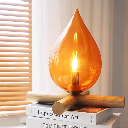 Contemporary Creative Flame Fire Table Lamp | Retro-Inspirierte Tischlampe mit Holz- und Glasdesign für ein Gemütliches Ambiente
